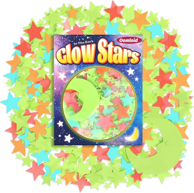 Oomloid 201 Pcs Glow in The Dark Stars Stickers for Ceiling, Toddler Wall Room Decor Gifts, Luminous 3D Glowing Stars Stocking Stuffers for Kids Boys Girls - Multi - Image 1